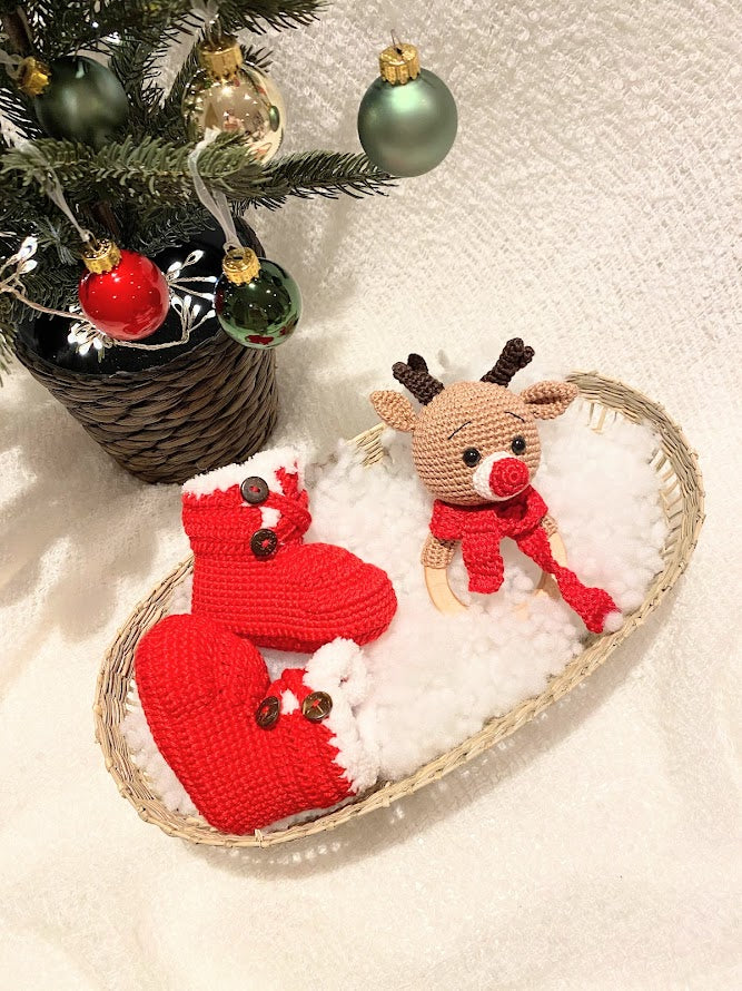 Cupid Reindeer 2-Piece Crochet Rattle and Socks Set