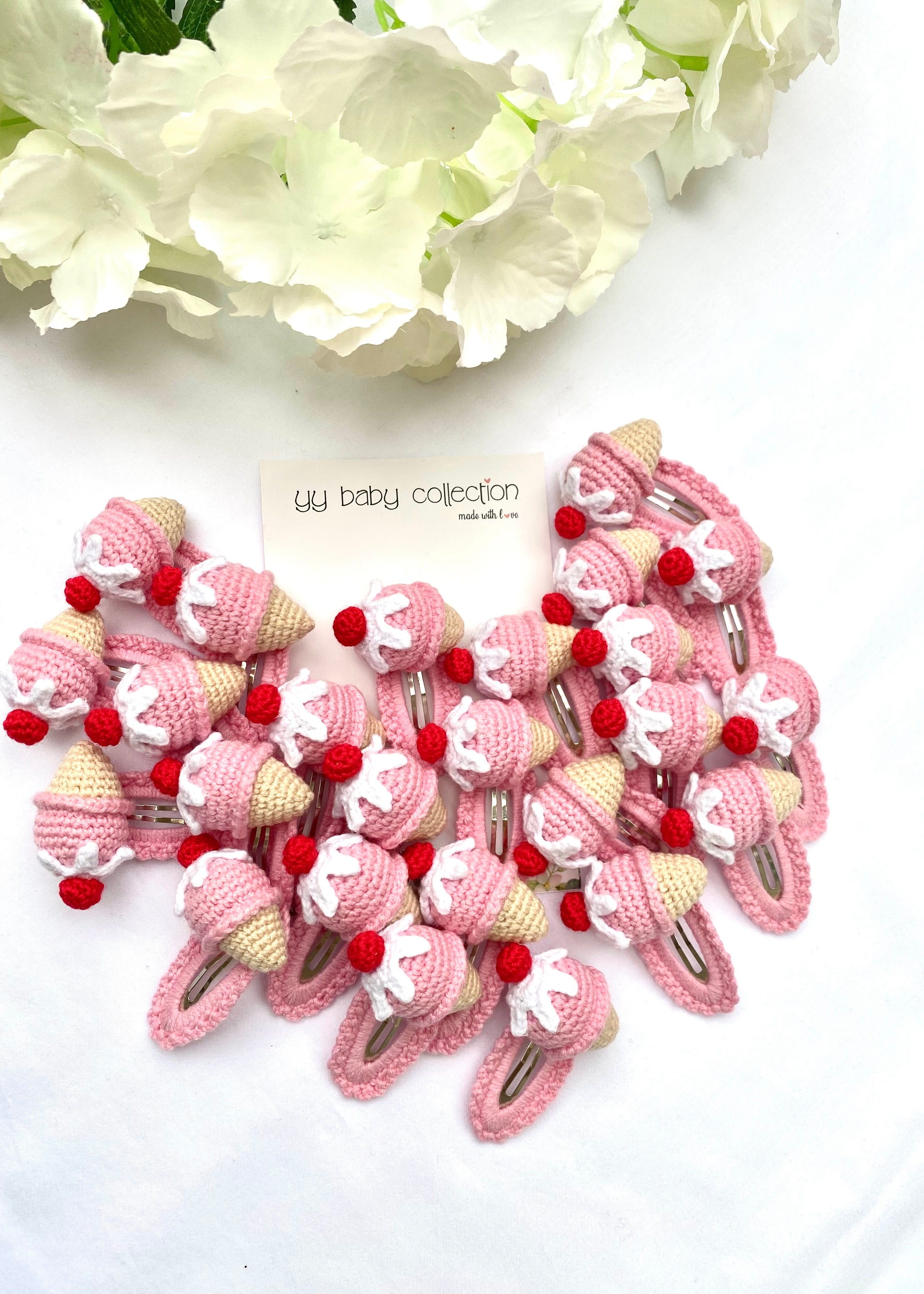 Handmade Crochet Hair Clips – Ice Cream Design