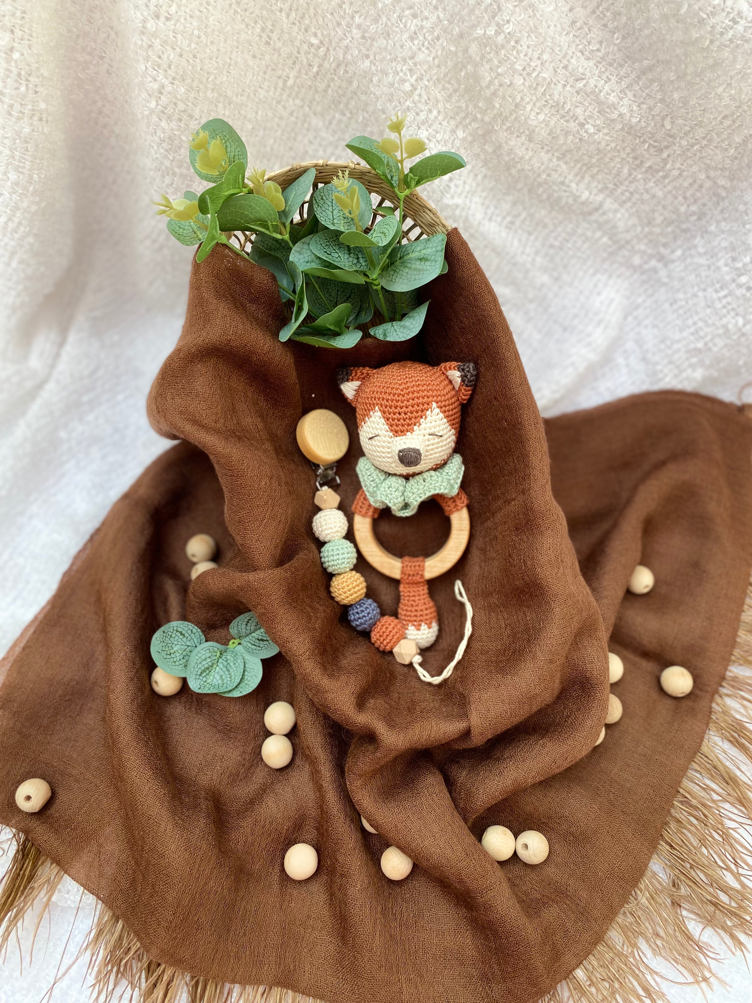 Benjamin Fox Amigurumi Rattle and Pacifier Clip