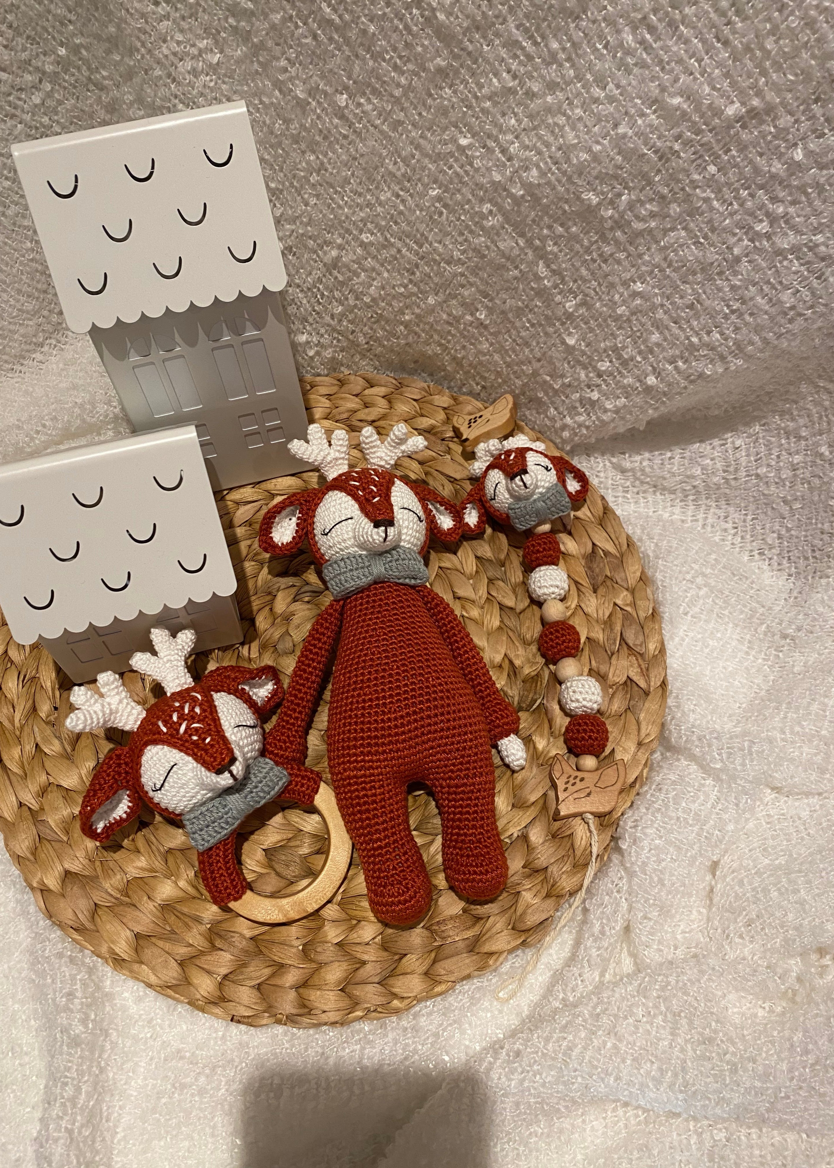 Amigurumi rattle set with pacifier